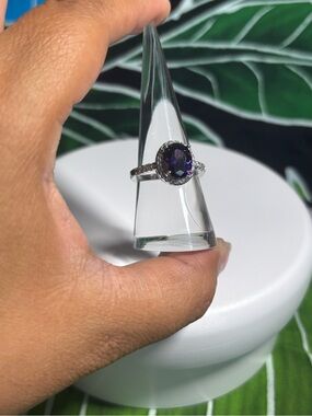 Sterling Silver Purple Amethyst Oval Halo Ring